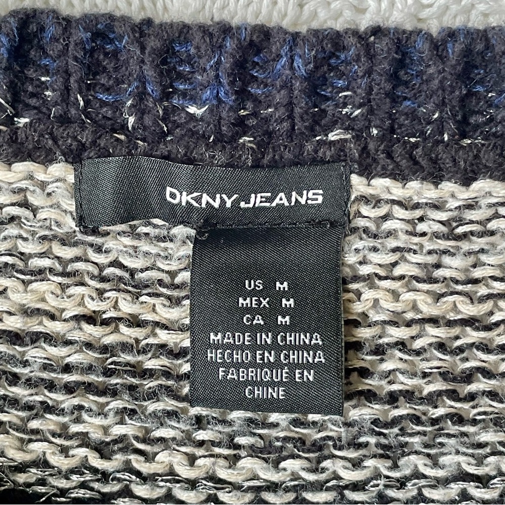 DKNY Jeans Oversized Knit Sweater Blue Gray Lurex Size M - Picture 3 of 6